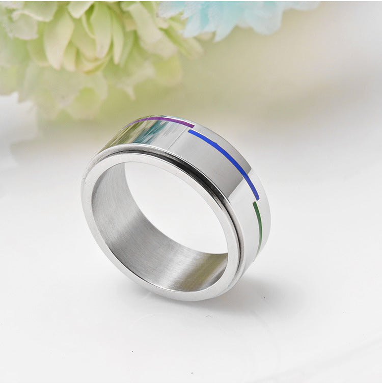 Rotatable Rainbow Titanium Steel Ring for Men - Mixed Batch