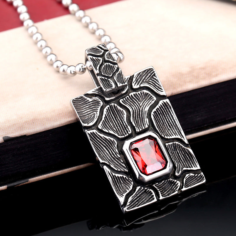 vintage-inspired titanium steel pendant necklace with customizable zircon accents for men