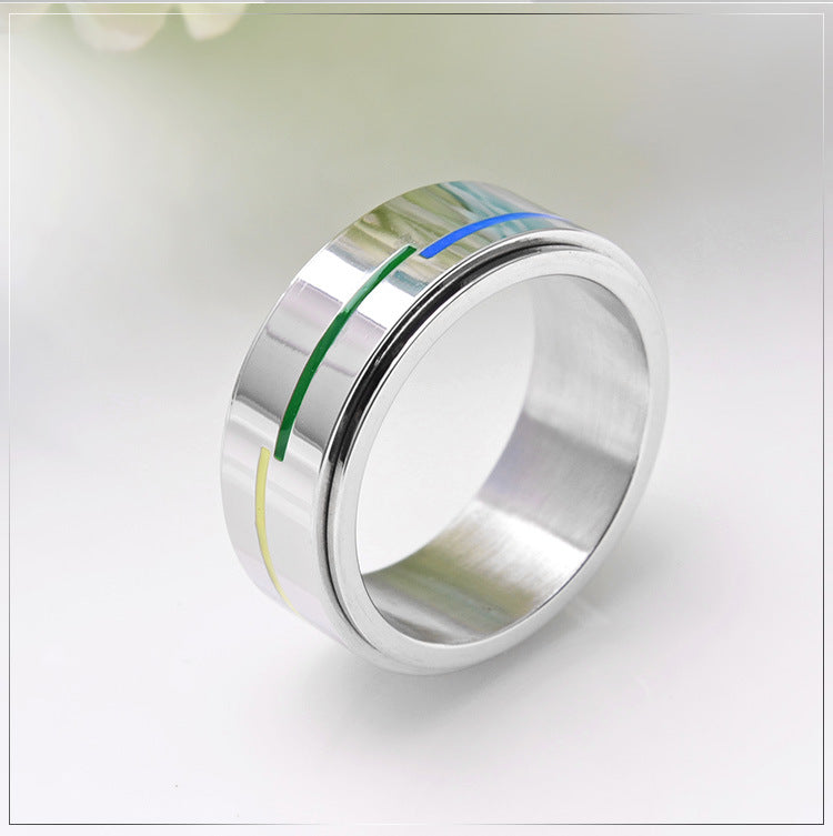 Rotatable Rainbow Titanium Steel Ring for Men - Mixed Batch