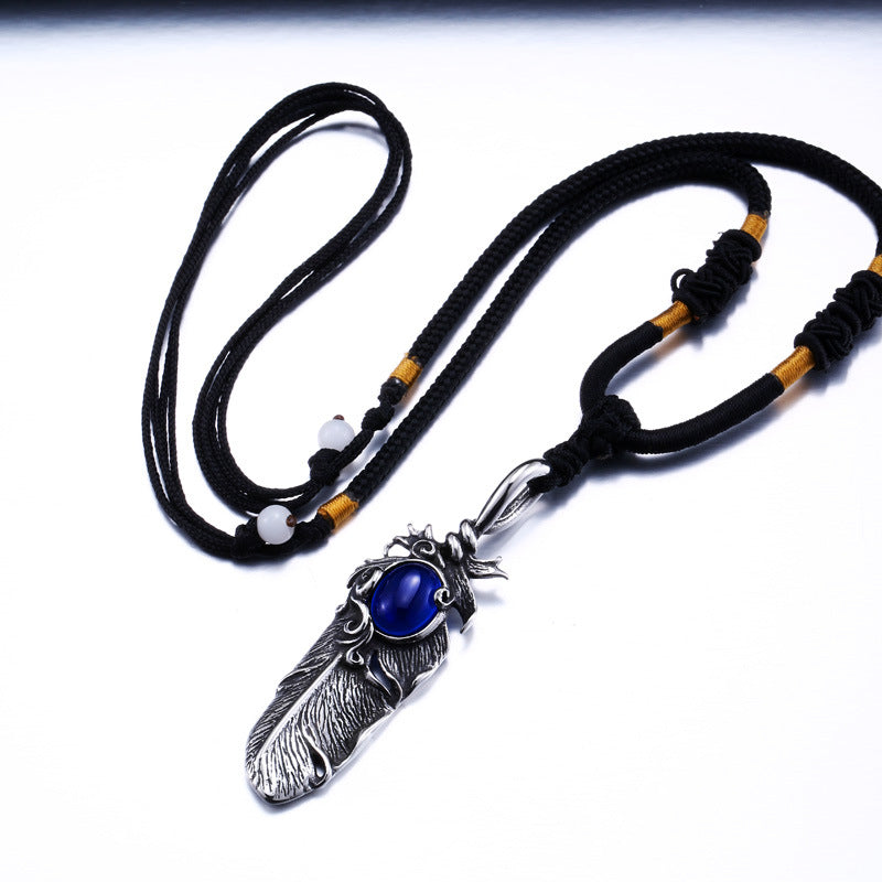 Takahashi Wushi Feather Collection – Sapphire Pendant – Unisex Sweater Chains Necklace
