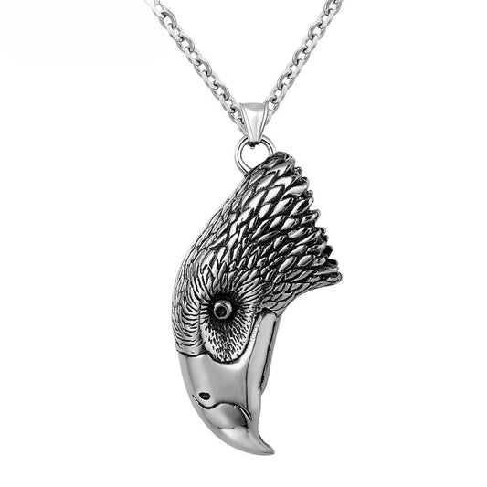 Planderful Three Dimensional Eagle Head Titanium Steel Pendant Unisex Punk Retro Statement Necklace