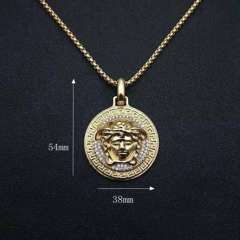 Hip Hop Necklace Planderful Everyday Genie Titanium Steel Greek Mythology Gold Zircon Pendant for Hip Hop Fans