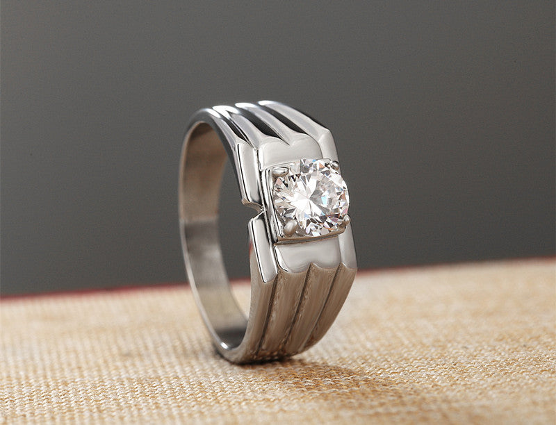 Stylish Men's Titanium Steel Wedding Ring with Zircon Gem