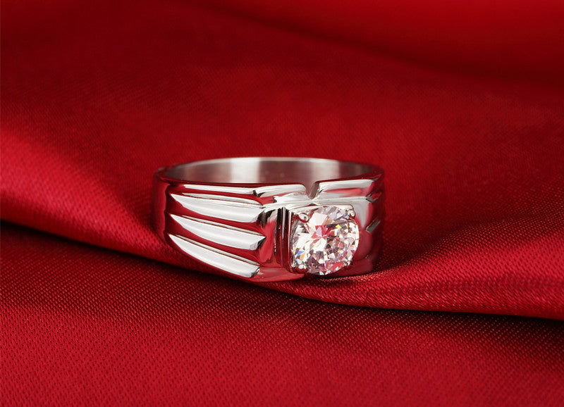 Stylish Men's Titanium Steel Wedding Ring with Zircon Gem