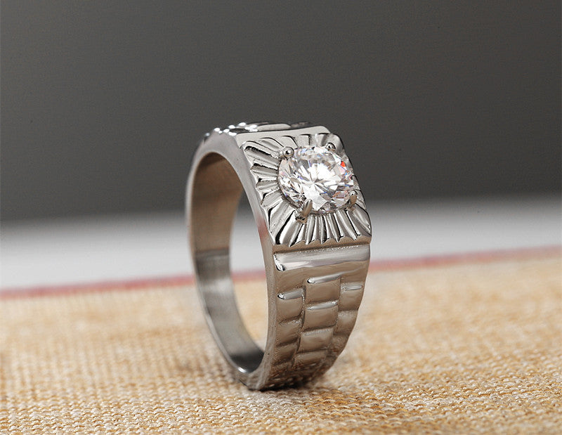 Elegant Titanium Steel Zircon Wedding Ring for Men - Wholesale Foreign Trade Jewelry