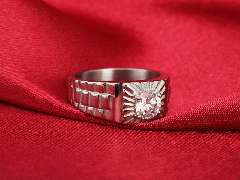 Elegant Titanium Steel Zircon Wedding Ring for Men - Wholesale Foreign Trade Jewelry