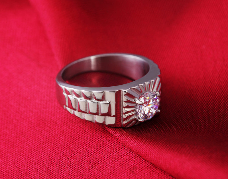 Elegant Titanium Steel Zircon Wedding Ring for Men - Wholesale Foreign Trade Jewelry