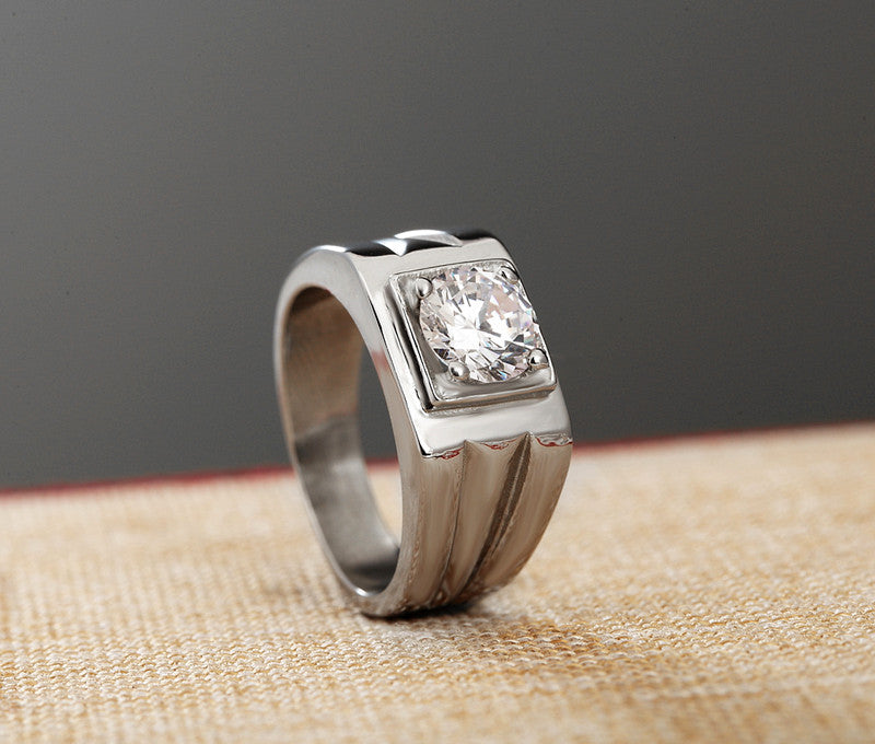 Korean Edition Stylish Zircon Men's Titanium Steel Wedding Ring