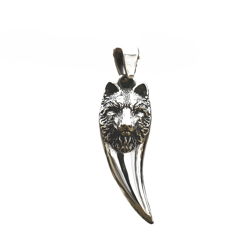 Titanium Steel Retro Wolf Head Pendant for Men - Personalized Stainless Steel Wolf Tooth Accessory