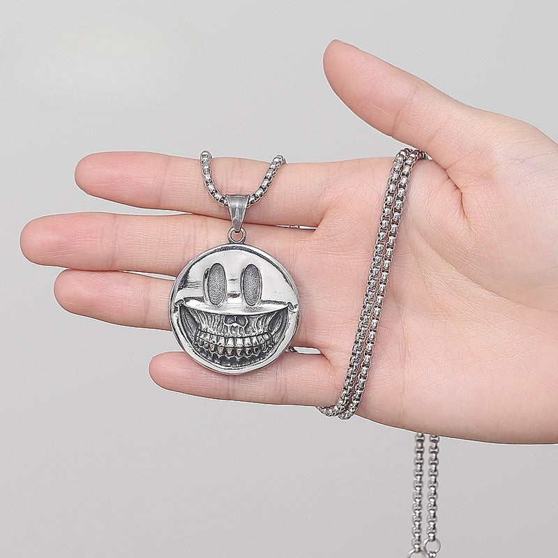 Steel Necklace – Statement Skull Smile Pendant For Men