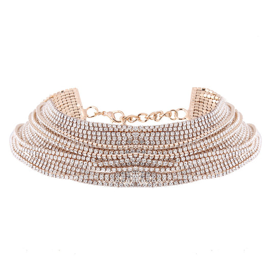 Rhinestone-embellished Multi-layer Choker Necklace for Stylish Women