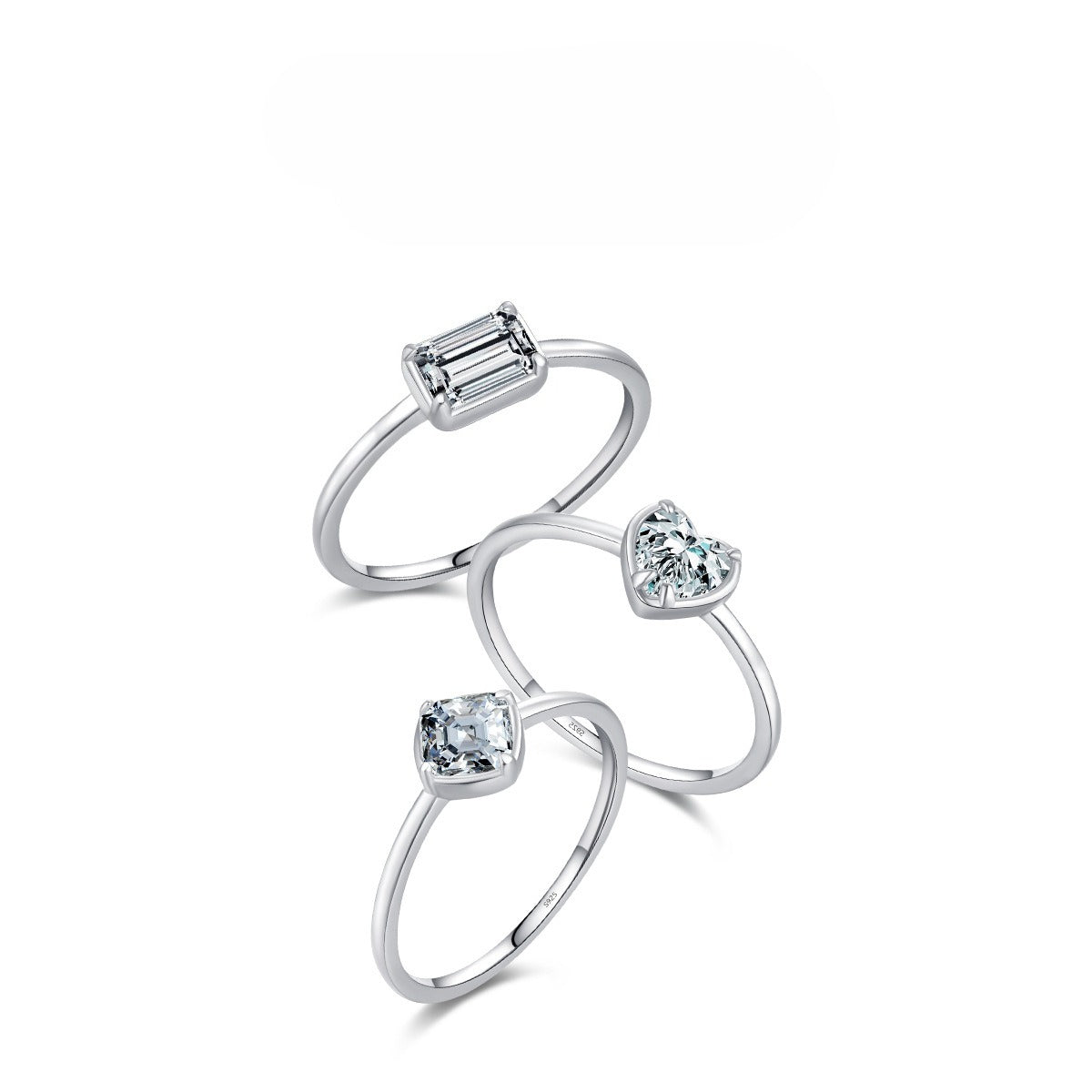 925 Sterling Silver Heart Square Zircon Ring