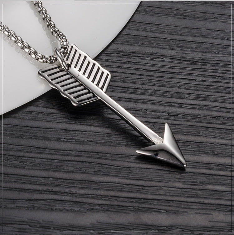 Retro Titanium Steel Arrow Pendant Bow and Arrow Necklace for Men