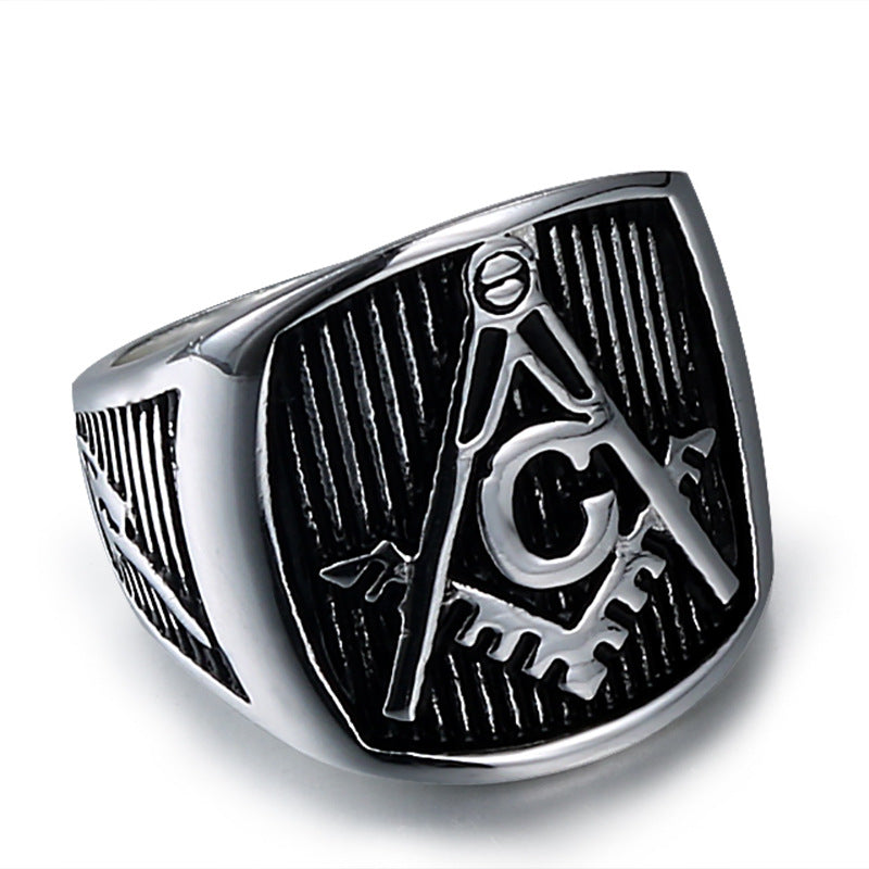 Titanium Steel Freemasonry Ring for Men - Classic Retro Design in European and American Style
