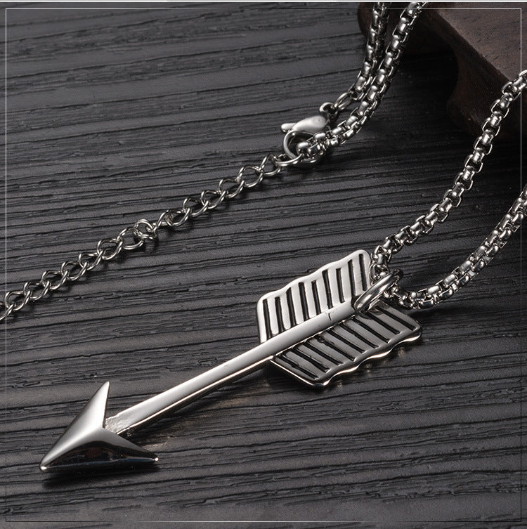 Retro Titanium Steel Arrow Pendant Bow and Arrow Necklace for Men