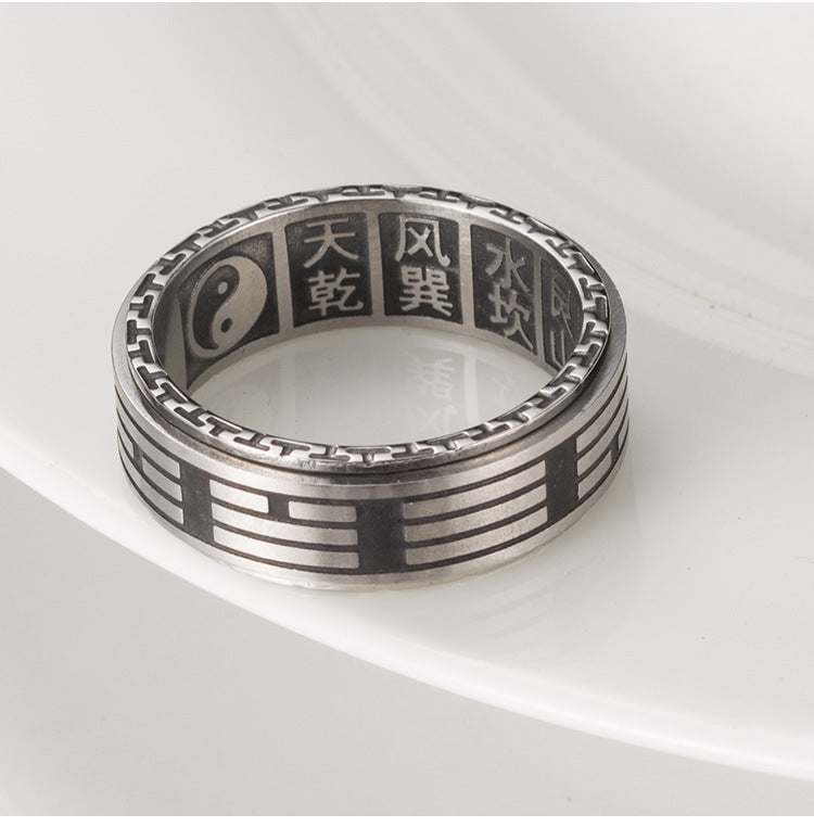 Vintage Chinese Taoist Tai Chi Bagua Titanium Steel Ring