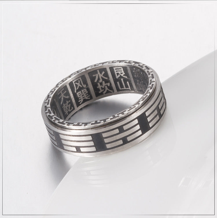 Vintage Chinese Taoist Tai Chi Bagua Titanium Steel Ring
