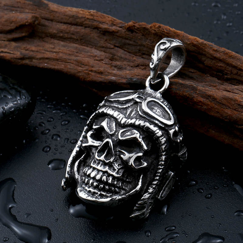 Custom Stainless Steel Pilot Skull Pendant for Men - European and American Punk Jewelry Wholesale