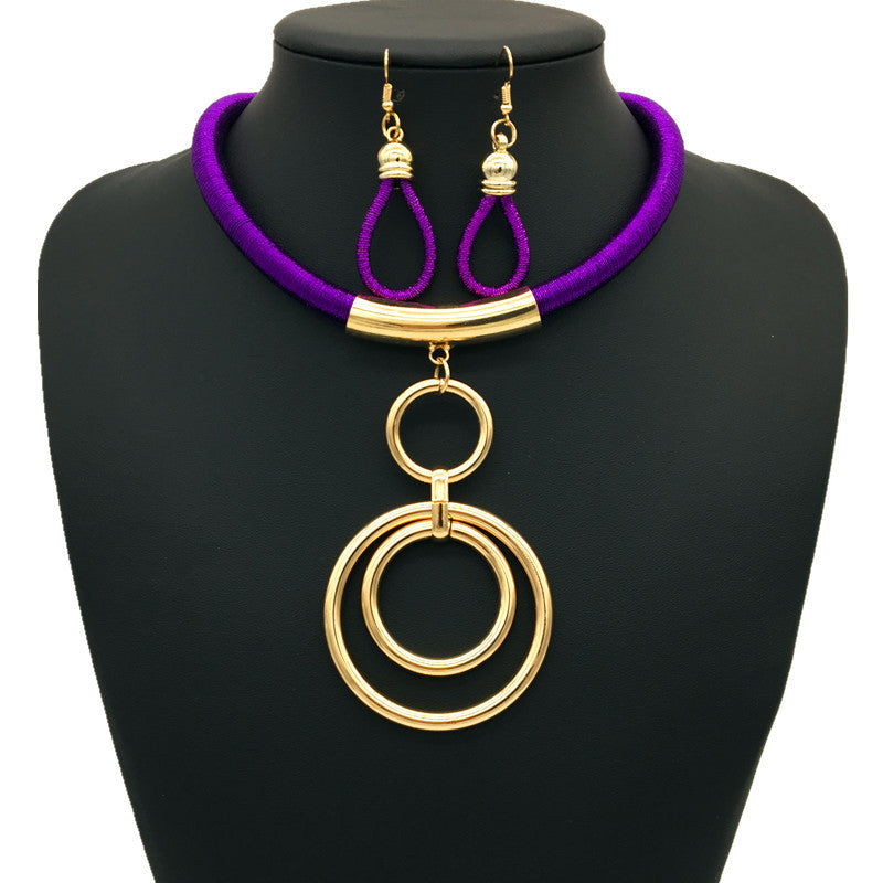 Exotic Metal and Woven Pendant Jewelry Set - Savanna Rhythms by Planderful