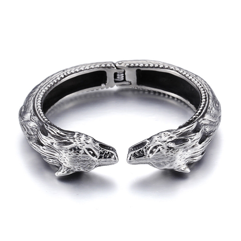 Stainless Steel Dragon Head Open Bracelet – Punk Men's