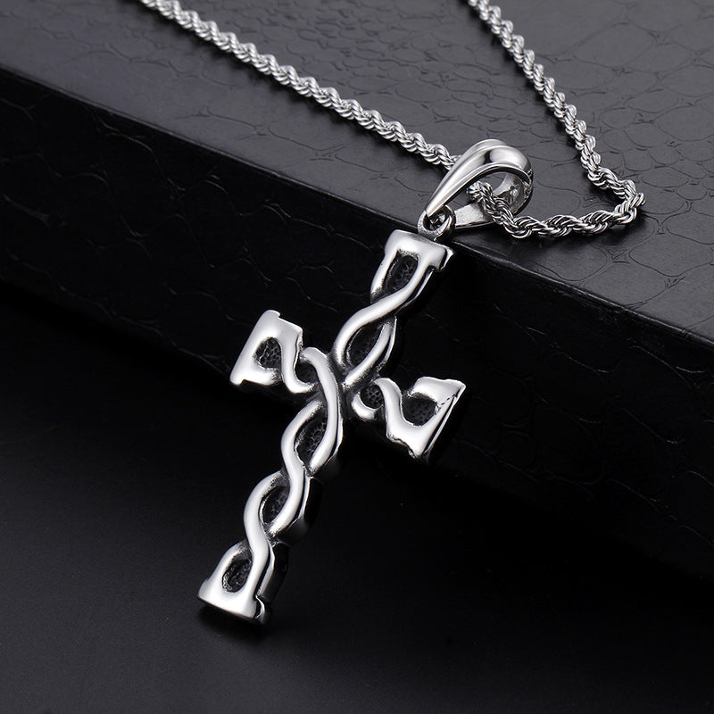 Japanese and Korean Titanium Steel Cross Pendant for Men - Retro Hipster Jewelry