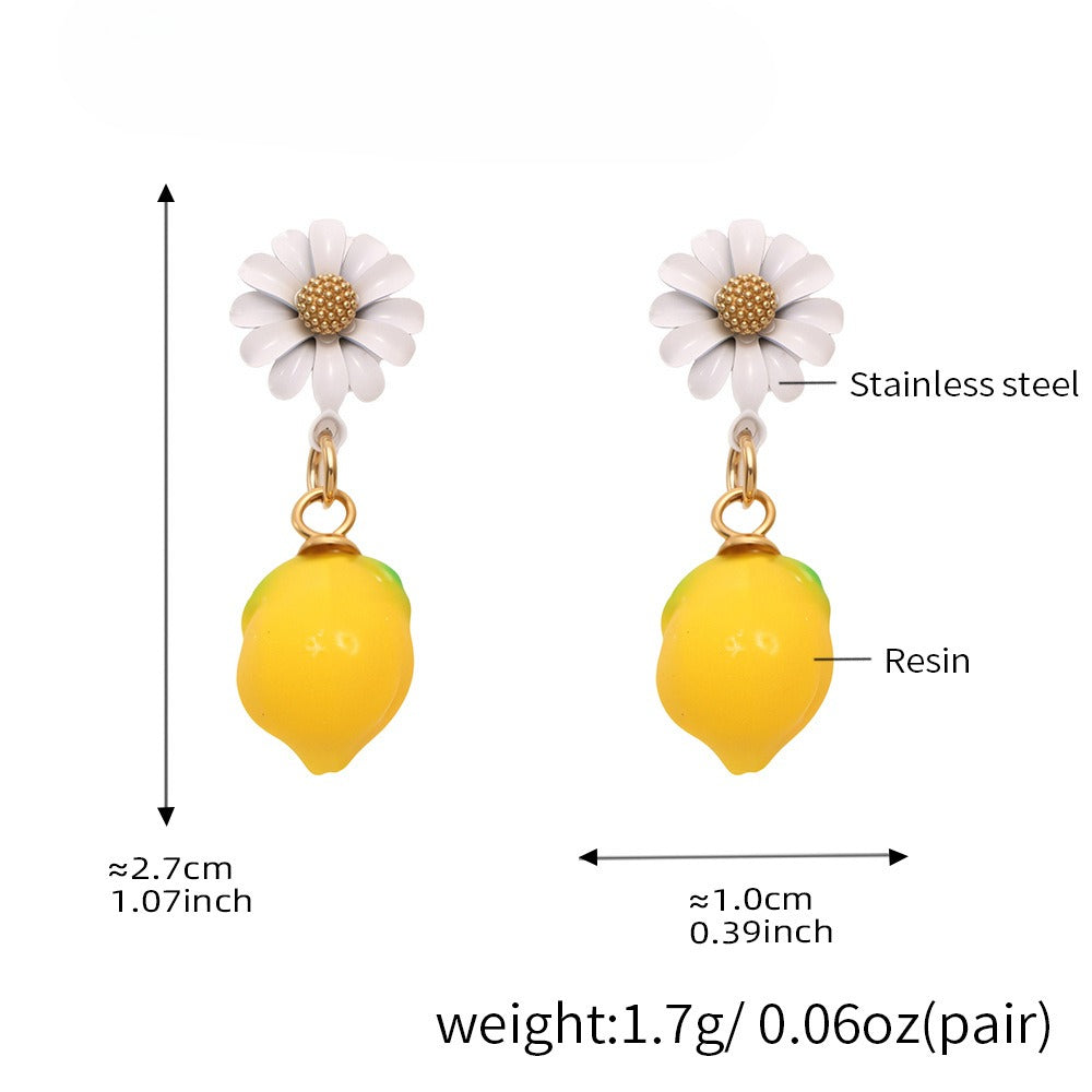 Planderful Lemon Resin Daisy Stud Earrings For Girls