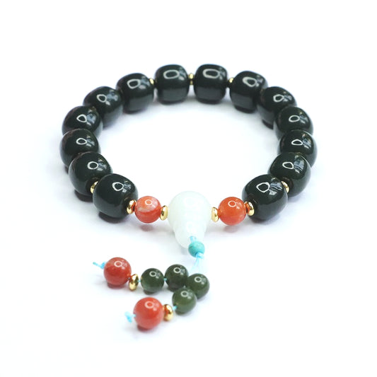 Dark Taqing Hetian Jade & White Agate Bracelet