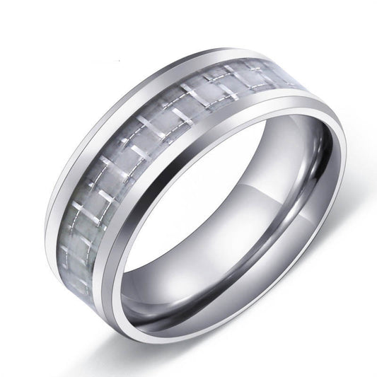 Sleek Unisex Titanium Steel Ring with Elegant White Fiber Inlay