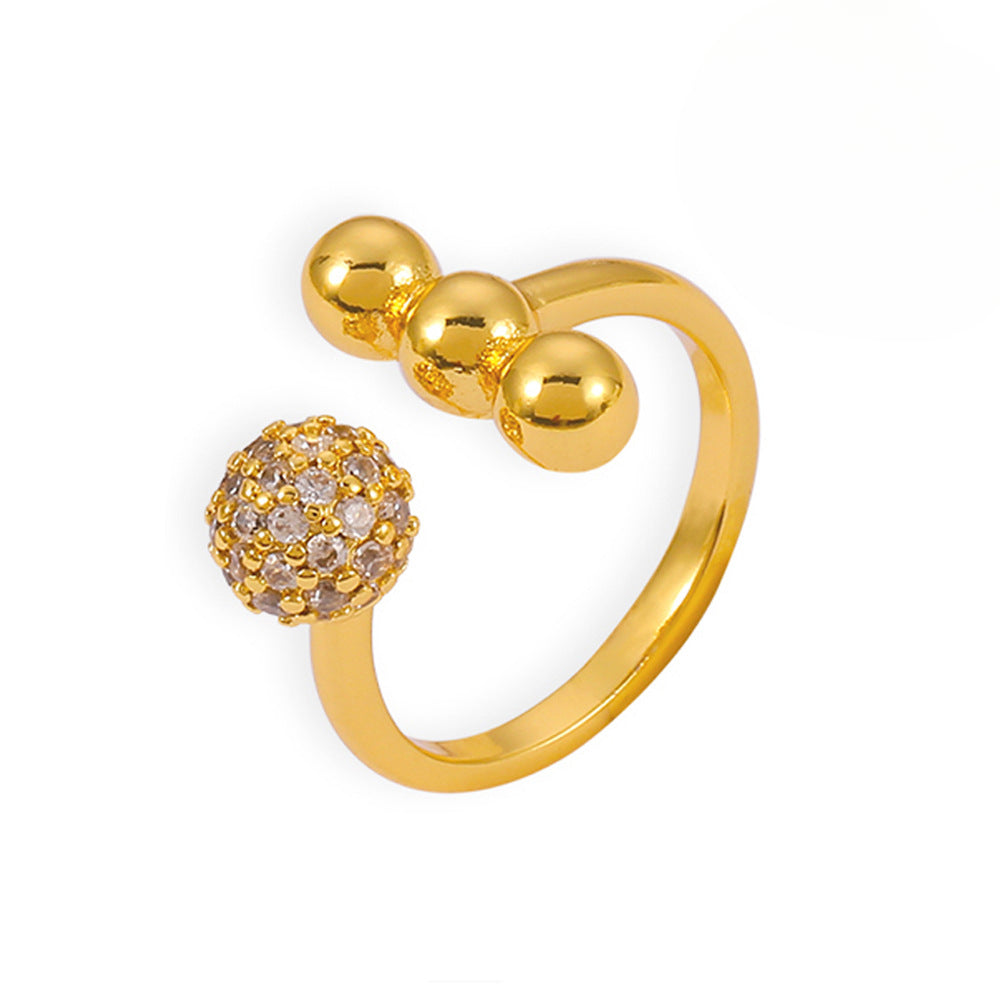 Modern Geometric Copper Open Band Ring with Zircon Detail