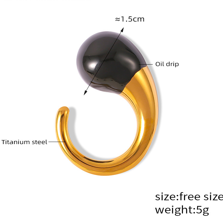 Geometric Water Drop Open Ring in Titanium Steel