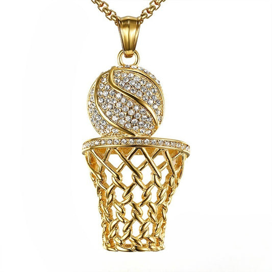 Planderful Everyday Genie Hip Hop Necklace With Gold Plated Rhinestone Basketball Net Pendant