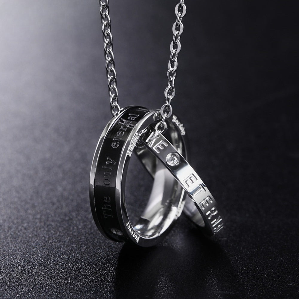 Planderful Titanium Steel Couple Necklace Double Ring Unisex