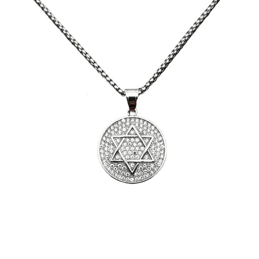 Stainless Steel Hexagram Star Of David Pendant Necklace With Full Zircon By Planderful For Hip Hop Style Fans