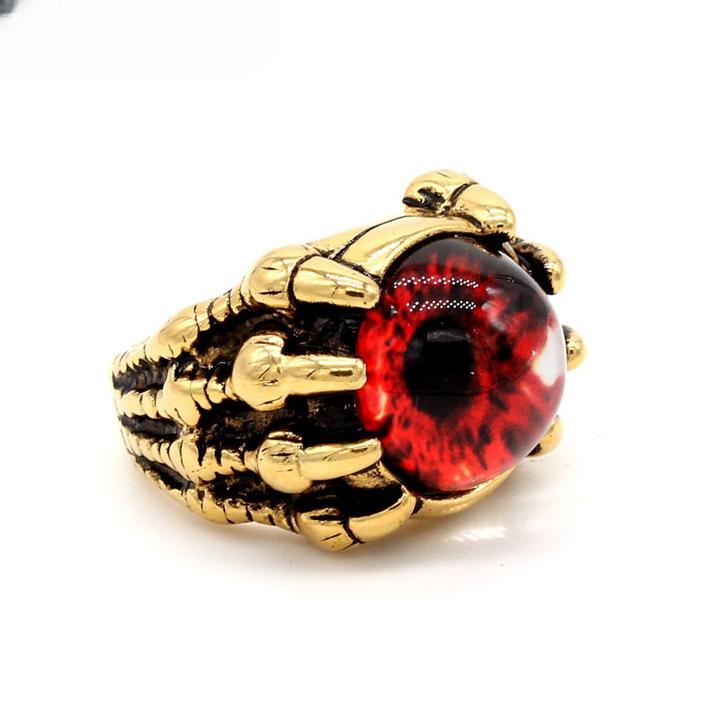 Planderful Titanium Steel Ring With Retro Devil Eyes Protective Unisex Jewelry For Men