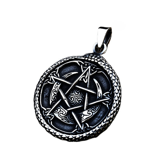 Titanium Steel Viking Tree of Life Pendant with Retro Snake-Shaped Pentagram for Men