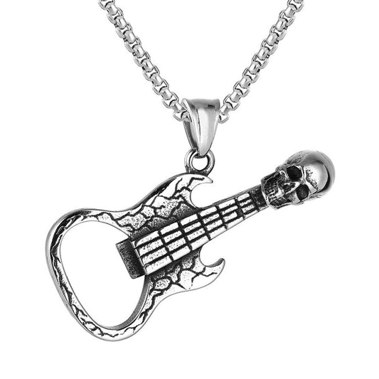Halloween Skeleton Guitar Bottle Opener Titanium Steel Necklace for Men