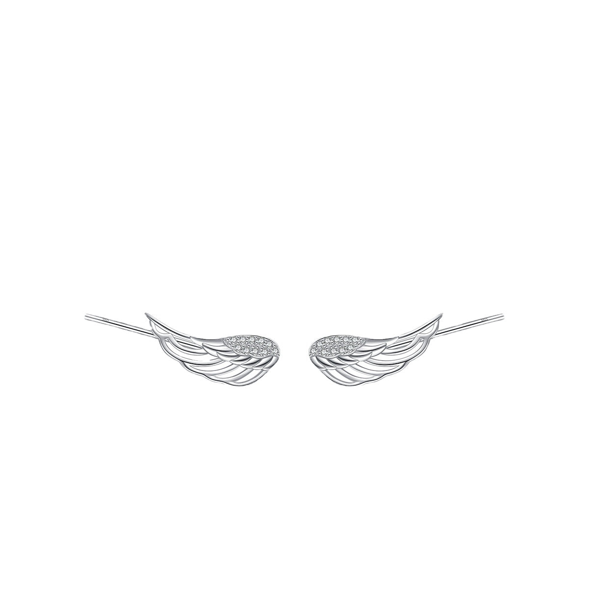 S925 Pure Silver Micro Inlaid Angel Wings Ear Clip for Women