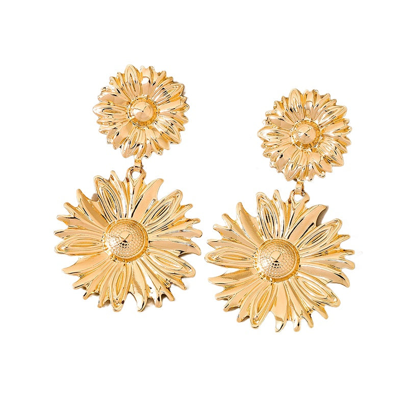 Planderful Vienna Verve Earrings – Exaggerated Metal Sunflower Design
