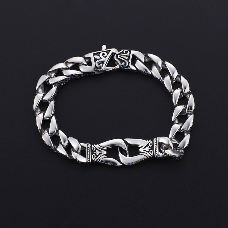Men's Personalized Titanium Steel Cuban Chain Bracelet with Classic European and American Retro Design