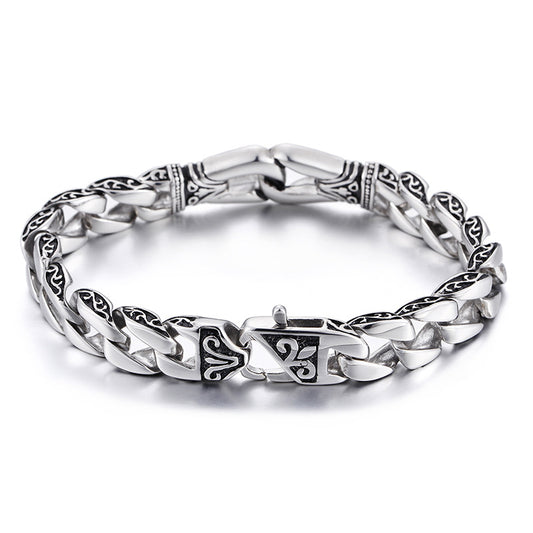 Men's Personalized Titanium Steel Cuban Chain Bracelet with Classic European and American Retro Design