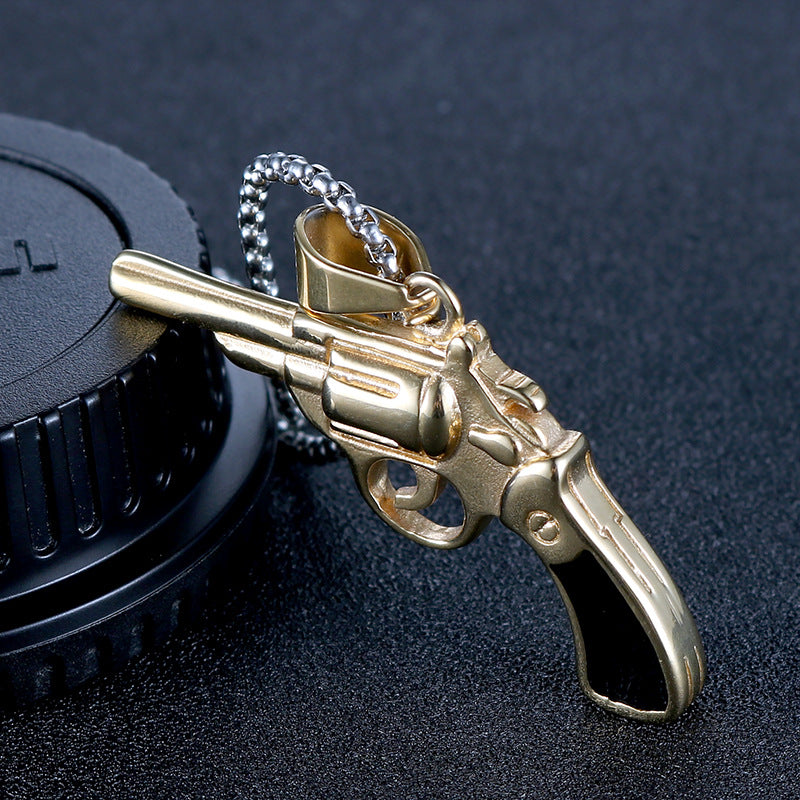 Trendy Hip-Hop Titanium Steel Pistol Pendant for Men - European and American Fashion Statement