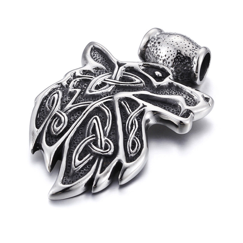 Men's Personalized Titanium Steel Cross Pendant with Wolf Head Design