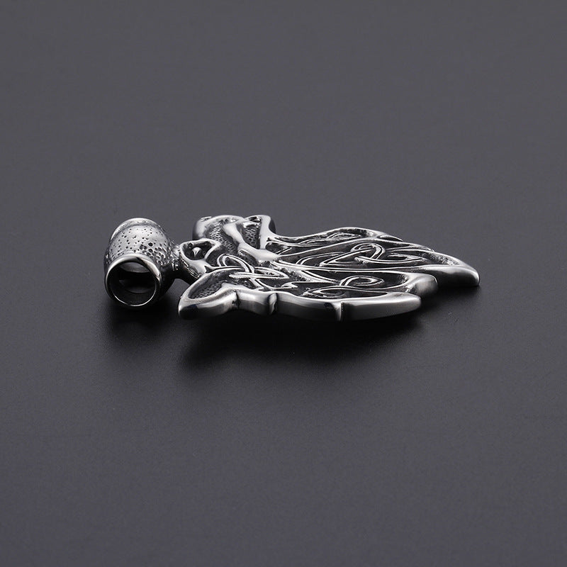 Men's Personalized Titanium Steel Cross Pendant with Wolf Head Design