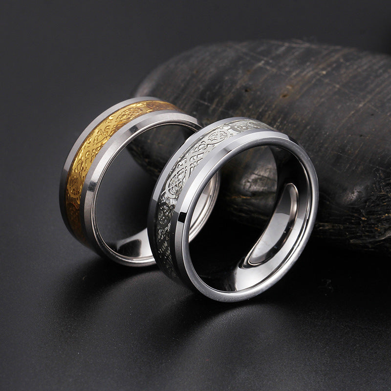 Tungsten Steel Dragon Ring – Unisex Trendy Roman Design Tail Ring for Men and Women, Wholesale Jewelry