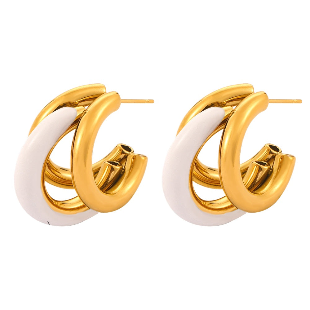 Exaggerated Multi-layer C-Shaped Earrings in Gold-Plated Titanium Steel