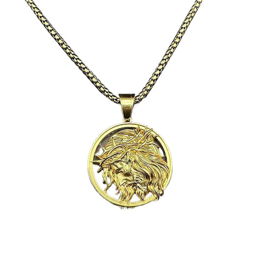 Planderful Unisex Stainless Steel Necklace 3D Relief Western Mythology Pendant Gold Plated Retro Hip Hop Jewelry
