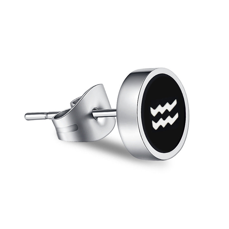 Titanium Steel Twelve Constellation Stud Earrings for Men