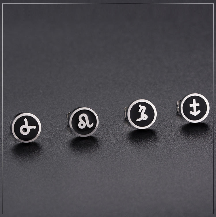 Titanium Steel Twelve Constellation Stud Earrings for Men