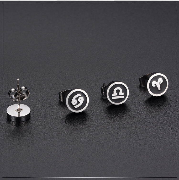 Titanium Steel Twelve Constellation Stud Earrings for Men