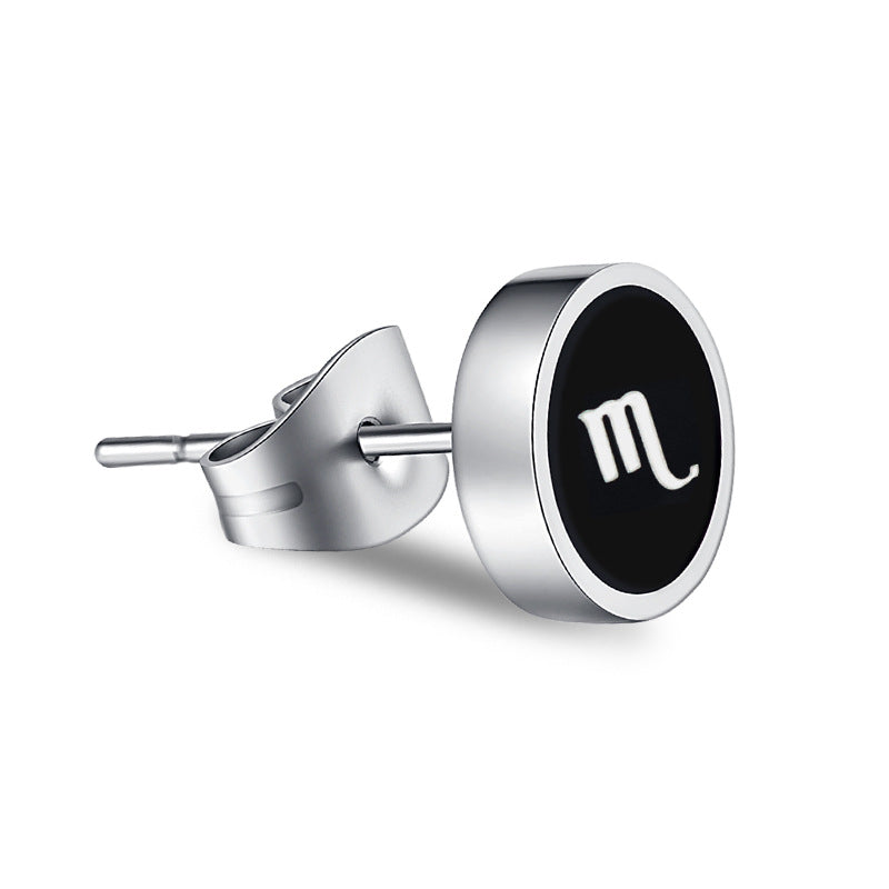 Titanium Steel Twelve Constellation Stud Earrings for Men